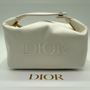 CHRISTIAN DIOR Women’s Embroidered Logo Zippered Luxury Makeup Pouch Bag OS NEW